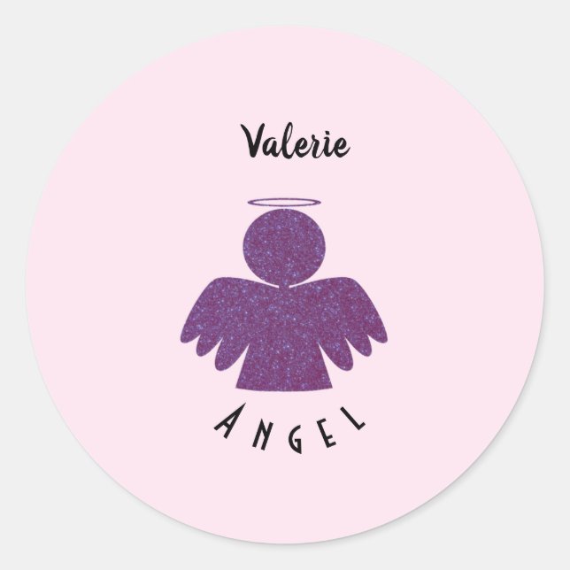 Pegatina Redonda Bonito Púrpura Purpurina Angel (Anverso)