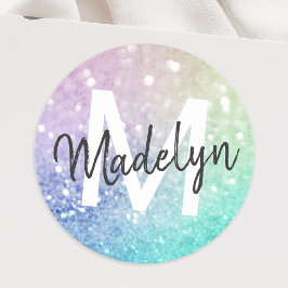 Pegatina Redonda Bonito Purpurina holográfico Girly Glamorous