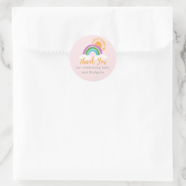Pegatina Redonda Bonito Rosa Boho Rainbow Baby Shower Favor (Bolso)
