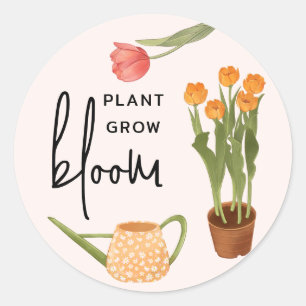 Pegatina Redonda Bonito Script Planta Crecer Bloom Tulip