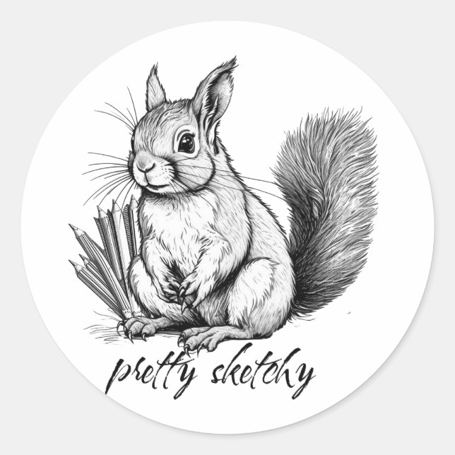Pegatina Redonda Bonito Sketchy Pun Squirrel (Anverso)