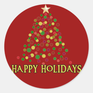 Pegatina Redonda Bonito Tarjeta "Punintalismo" del árbol de Navida