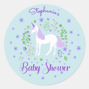 Pegatina Redonda Bonito Unicorn Purple Aqua Baby Shower