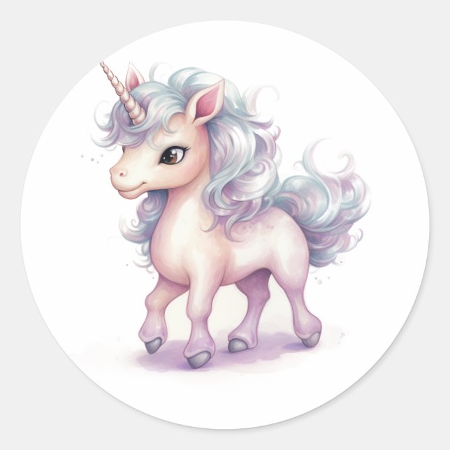 Pegatina Redonda Bonito unicornio, regalo Chica (Anverso)