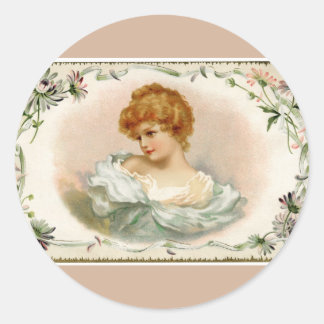 Pegatina Redonda Bonito Victoriana Lady Floral Beige
