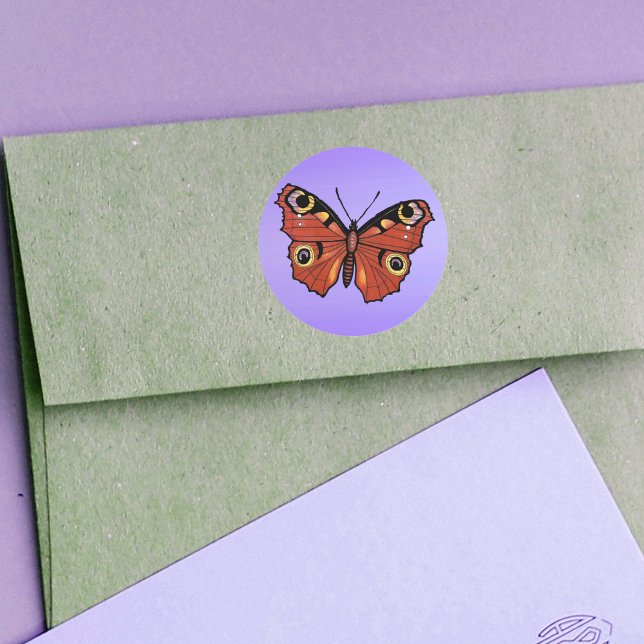 Pegatina Redonda Bonito Vivid Monarch Butterfly (Pretty brown monarch butterfly on purple round stickers.)