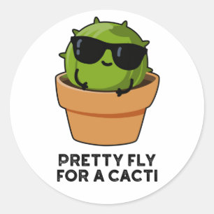 Pegatina Redonda Bonito Volar Por Cacti Funny Cactus Pun