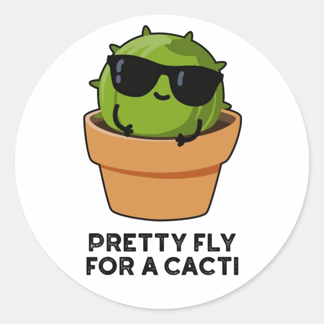 Pegatina Redonda Bonito Volar Por Cacti Funny Cactus Pun (Anverso)