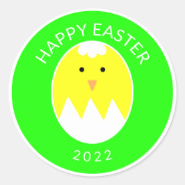 Pegatina Redonda Bonito y feliz Día de Pascua Chick de huevo rajado
