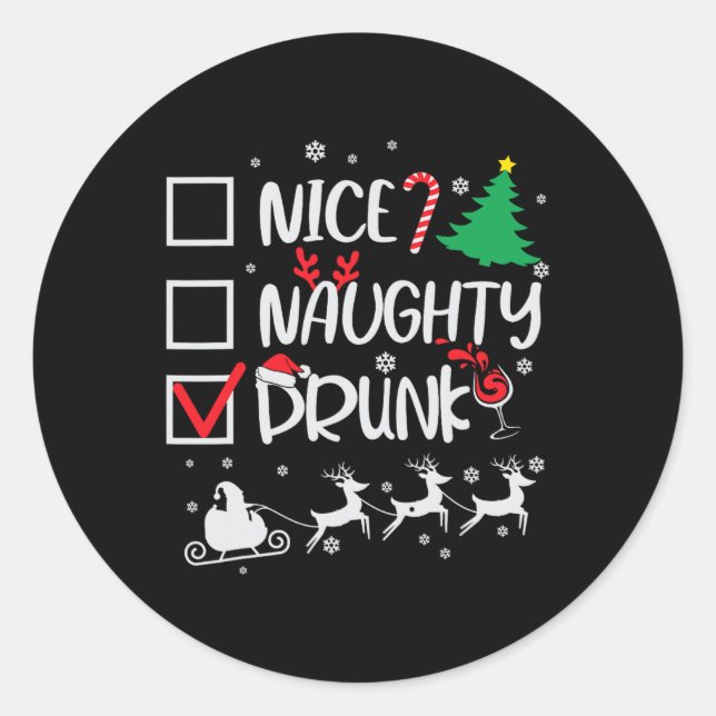 Pegatina Redonda Bonitos Navidades graciosos de Drunk Check (Anverso)