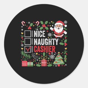 Pegatina Redonda Bonitos Navidades graciosos de Naughty Cashier San