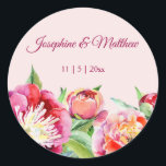 Pegatina Redonda Bonitos Peonies Watercolor Floral Wedding Stickers<br><div class="desc">Estos stickers de boda presentan flores de peonía acuarela. Puede personalizar estos pegatinas con sus nombres y fecha de boda. Haga clic en el botón "Personalizar" para obtener más opciones si necesita cambiar el tamaño del texto o desea agregar texto adicional. Estos pegatinas son ideales para ser usados como pegatinas...</div>