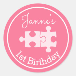 Pegatina Redonda Bonitos rompecabezas rosas