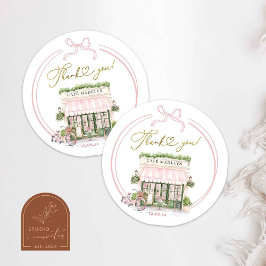 Pegatina Redonda Bonjour bébé Café Pink Parisian Gracias Pegatinas