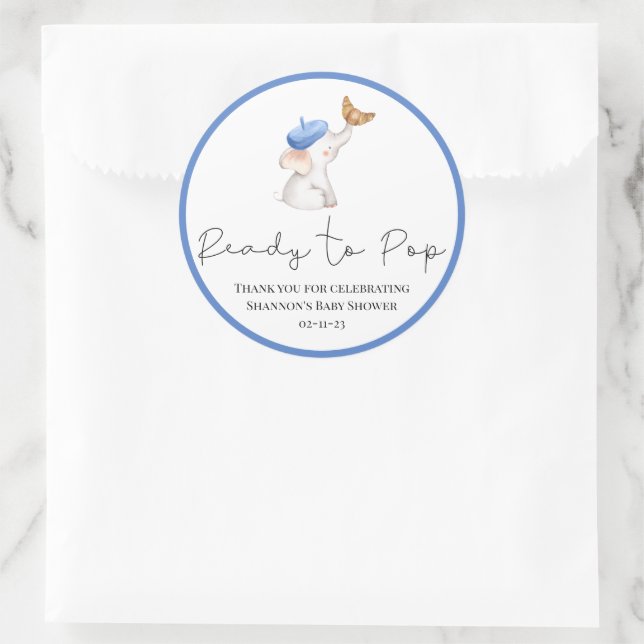 Pegatina Redonda Bonjour Bebe Chica romántico francés Baby Shower C (Bolso)