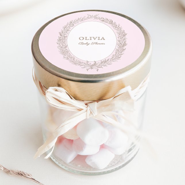 Pegatina Redonda Bonjour Bebe French Patisserie Baby Shower Pink (Subido por el creador)