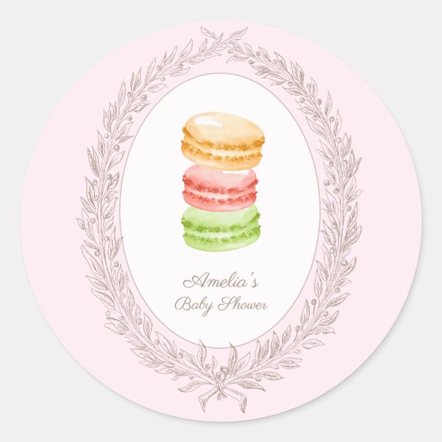 Pegatina Redonda Bonjour Bebe French Patisserie Macaroons (Anverso)