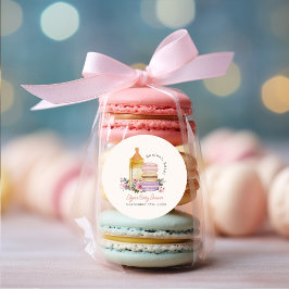 Pegatina Redonda Bonjour Bébé Macarons franceses y Baby Shower de l