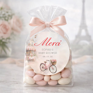 Pegatina Redonda Bonjour Bébé París Baby Shower
