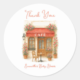Pegatina Redonda Bonjour Bebe Paris Cafe Baby Shower