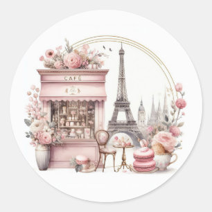 Pegatina Redonda Bonjour Bébé Parisian Baby Shower