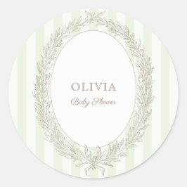 Pegatina Redonda Bonjour Bebe Patisserie francesa Green Stripe