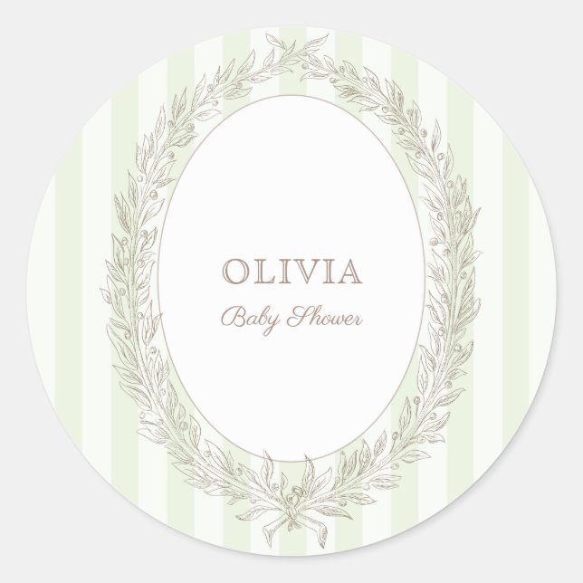 Pegatina Redonda Bonjour Bebe Patisserie francesa Green Stripe (Anverso)