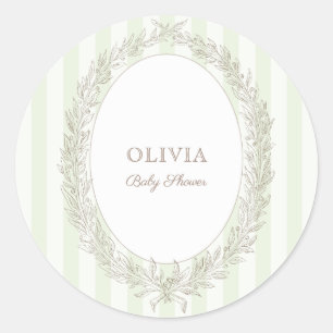 Pegatina Redonda Bonjour Bebe Patisserie francesa Green Stripe