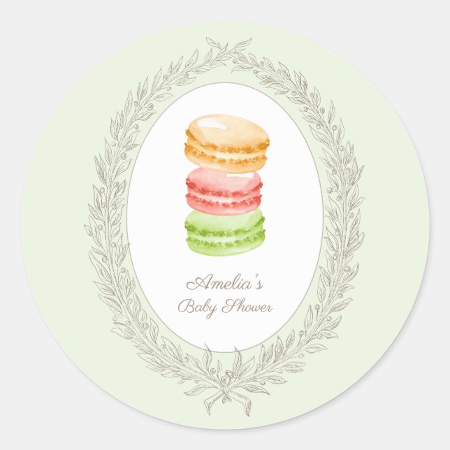 Pegatina Redonda Bonjour Bebe Patisserie francesa Macaroons Green (Anverso)