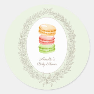 Pegatina Redonda Bonjour Bebe Patisserie francesa Macaroons Green
