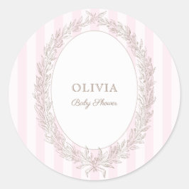 Pegatina Redonda Bonjour Bebe Patisserie francesa Stripe rosa