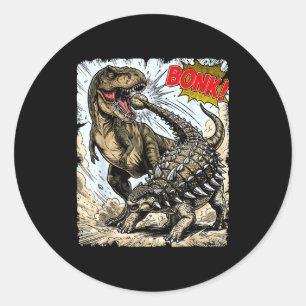 Pegatina Redonda Bonk dinosaur divertido prehistórico ankylosaurus