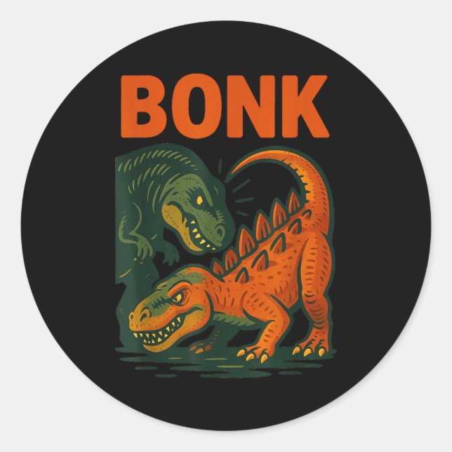 Pegatina Redonda Bonk Dinosaur Funny Prehistoric Humor Design  (Anverso)
