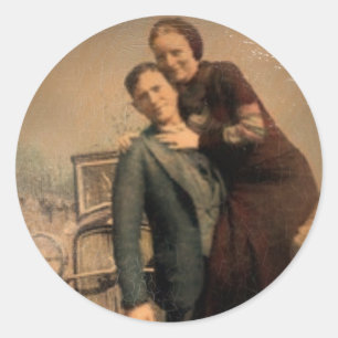 Pegatina Redonda Bonnie y Clyde