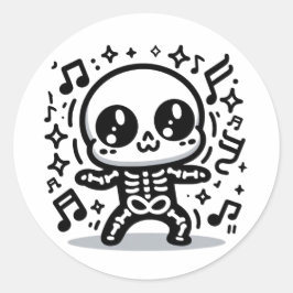 Pegatina Redonda Bono de baile lindo Skeleton Funny Kawaii Hallowee