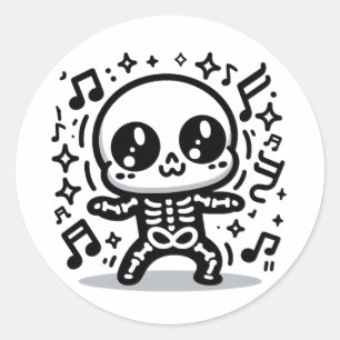Pegatina Redonda Bono de baile lindo Skeleton Funny Kawaii Hallowee