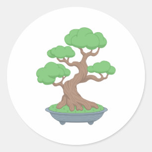 Pegatina Redonda Bonsai Tree japonesa retorcido