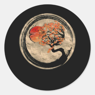 Pegatina Redonda Bonsai Zen Budista Enso Círculo Árbol En Japonés