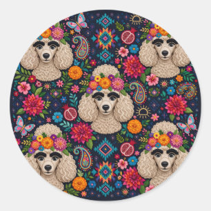 Pegatina Redonda Boo22 Artista Caniche Boho Floral – Caniche Colori