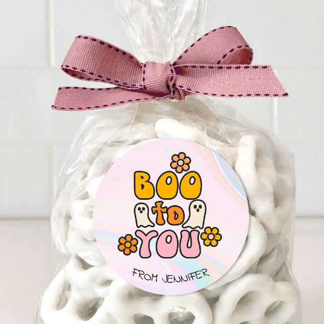 Pegatina Redonda Boo a ti dulce Halloween (Personalized Halloween Sticker)