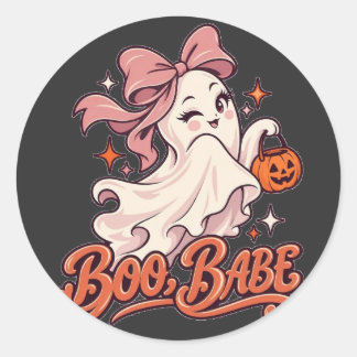 Pegatina Redonda Boo Babe Fantasma Rosa Halloween