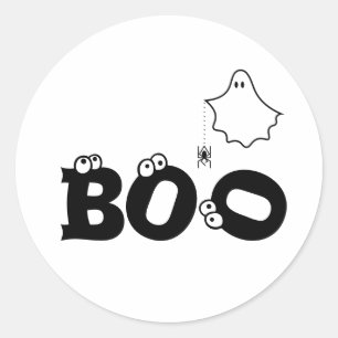 Pegatina Redonda Boo Black and White Funny Halloween Ghost Spider
