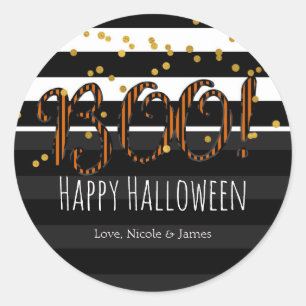 Pegatina Redonda Boo! Black & Orange Halloween Party Favor