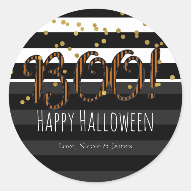 Pegatina Redonda Boo! Black & Orange Halloween Party Favor (Anverso)