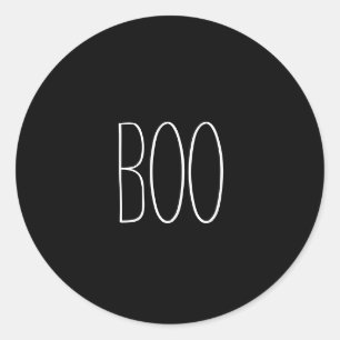 Pegatina Redonda Boo blanco negro espeluznante Halloween escrito a