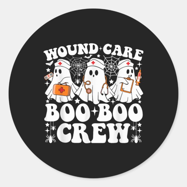 Pegatina Redonda Boo Boo Boo Crew Enfermera Graciosa Fantasma Hallo (Anverso)