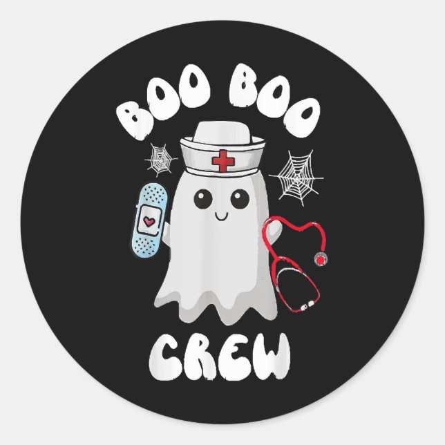 Pegatina Redonda Boo Boo Crew Cute Enfermera Famosa Halloween (Anverso)