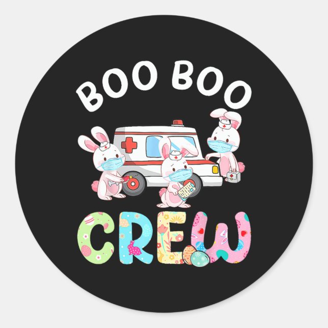Pegatina Redonda Boo Boo Crew Divertido Conejito Ems Emt Enfermera  (Anverso)
