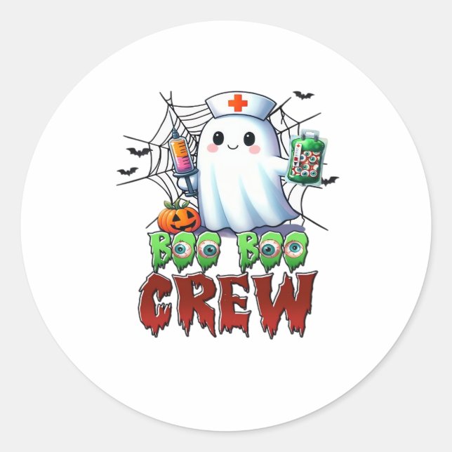 Pegatina Redonda Boo Boo Crew Enfermera a Halloween Fantasma Funny  (Anverso)