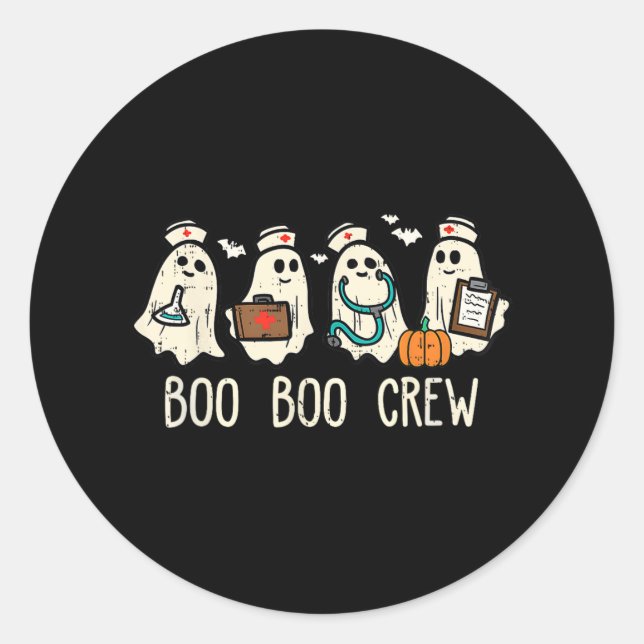 Pegatina Redonda Boo Boo Crew Enfermera Famosa Fantasma Halloween C (Anverso)